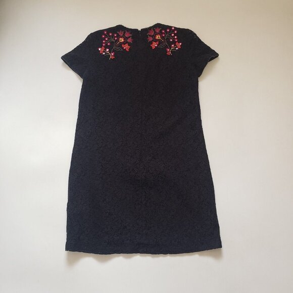 French Connection Lace Dress Womens Size 6 Black Floral Embroidery Boho Coquette - Picture 14 of 16